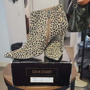 Colin Stuart Genuine Leather  Leopard Print Stiletto Heeled Boots
